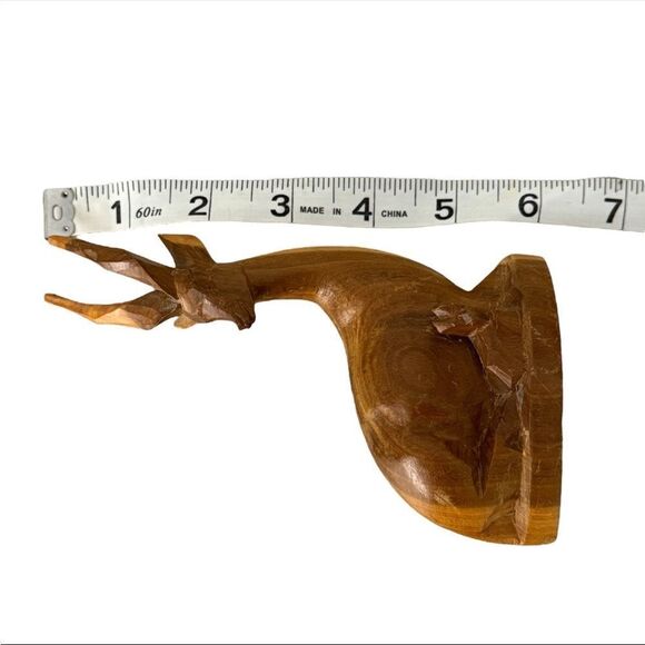 Antelope Gazelle Mid Century Hand Carved Teak Wooden Figurines Pair Vintage 6" - Picture 7 of 7